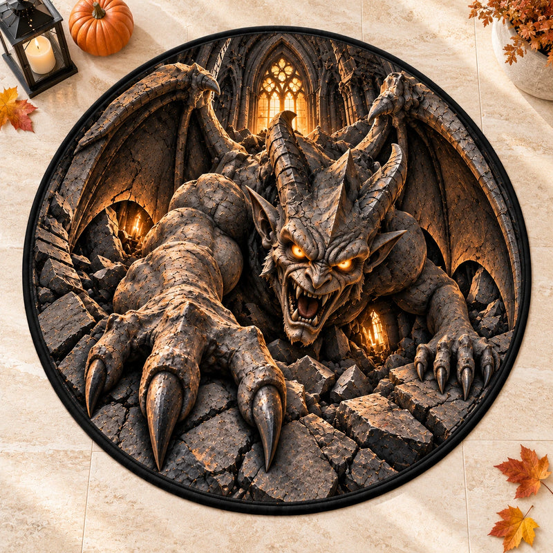 Stone Awakened - Gargoyle Lunge Round Rug - main