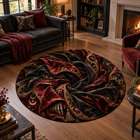 Midnight Spiral - Crimson and Gold Gothic Round Rug - main