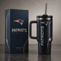 NE Carbon Navy - Vertical Crest Tumbler in Chrome and Red - main