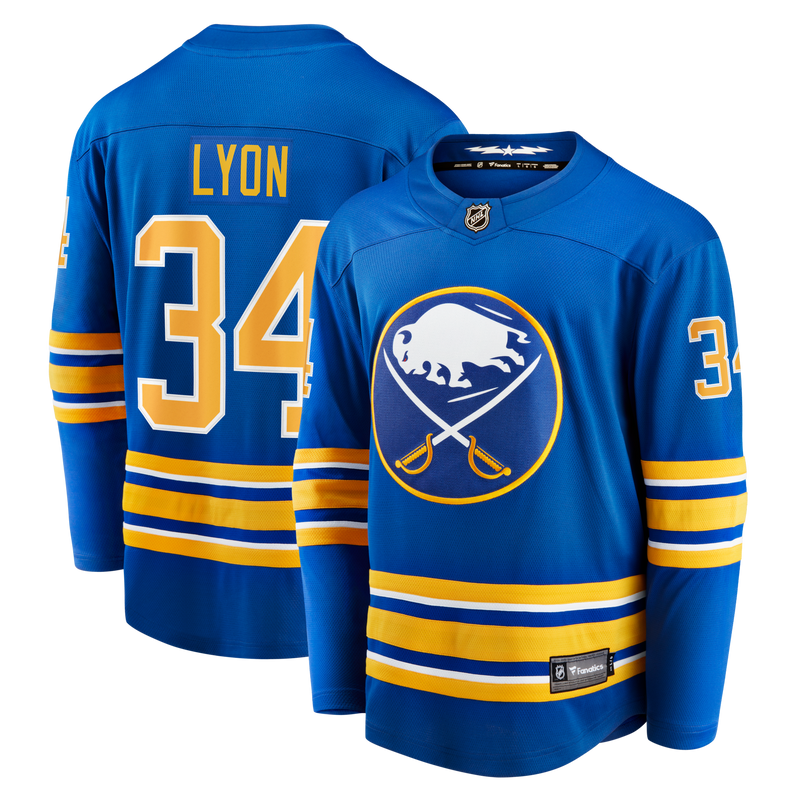 Buffalo Sabres Alex Lyon Royal jersey – view 1