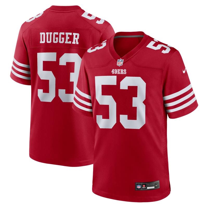 San Francisco 49ers Jaden Dugger III Scarlet jersey – view 1