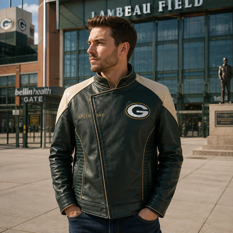 GB Field Lines - Green and Cream Paneled Statement Jacket - main