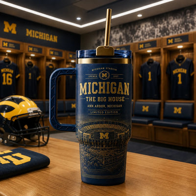 MICH and The Big House - Navy and Gold Stadium Tumbler