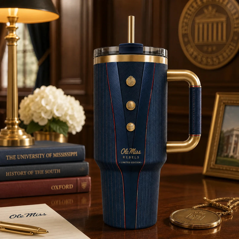 MISS Tailored - Navy Crest and Gold Trim Tumbler - main