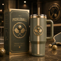 Court Crest - Gold Paddle Emblem on Olive Drinkware - main