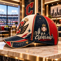 CLE - Winged Letterform in Navy, Cream and Crimson - main