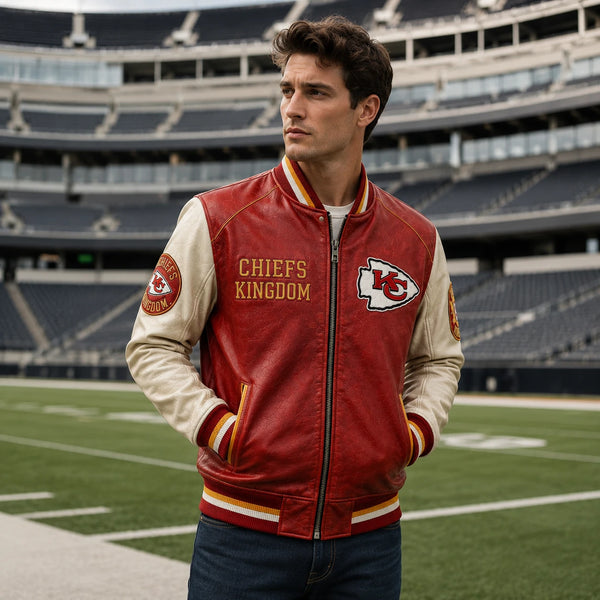 KC Kingdom - Crimson and Cream Varsity Jacket - main