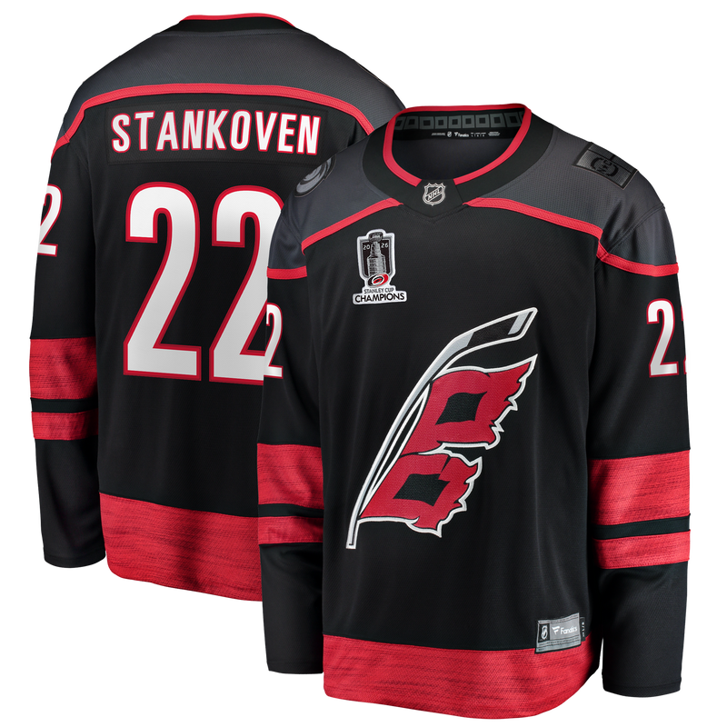 Carolina Hurricanes Logan Stankoven Black jersey – view 1